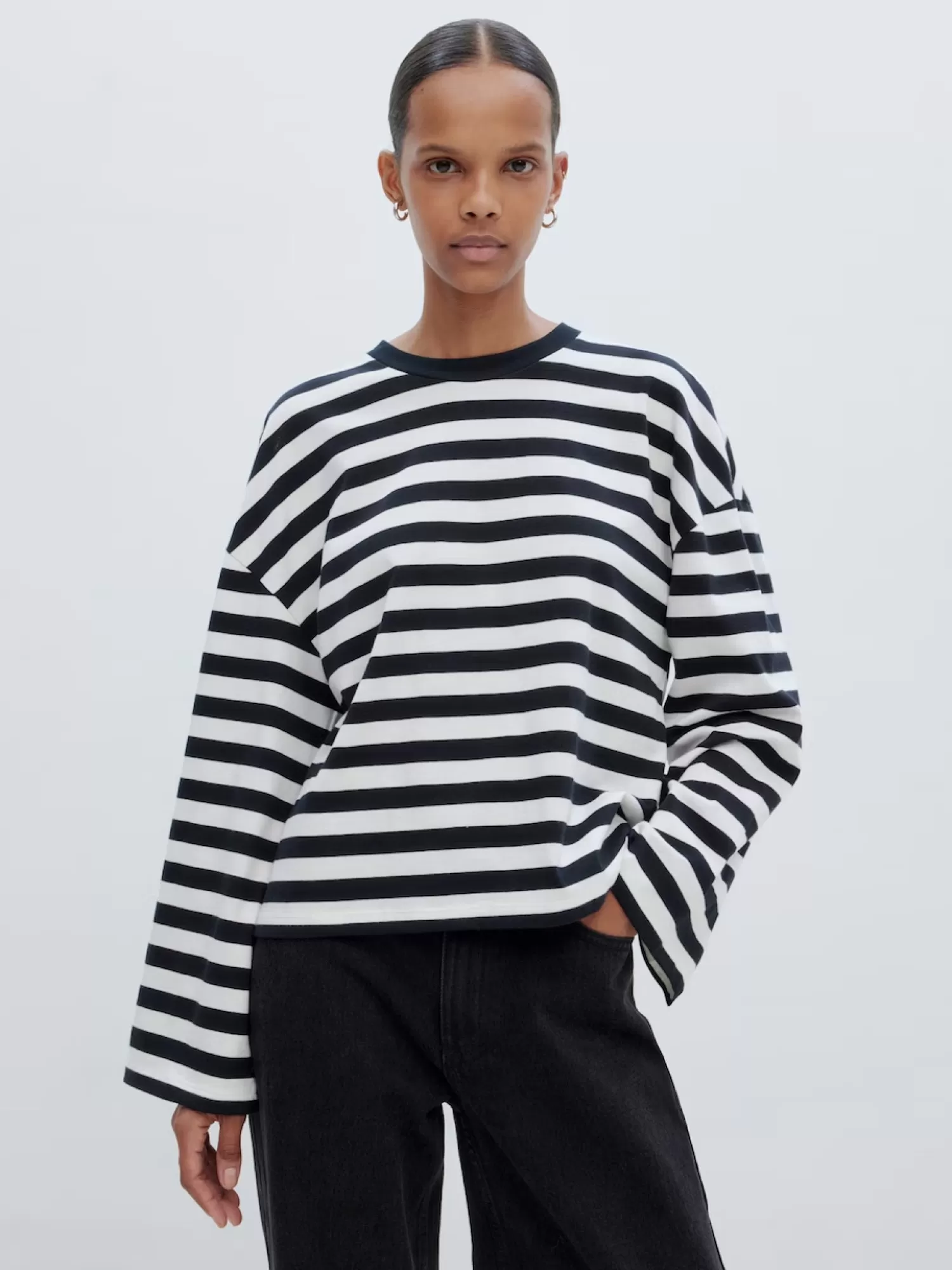 Hot Edited Gestreept T-Shirt Met Lange Mouwen Delfia Black & White Stripes