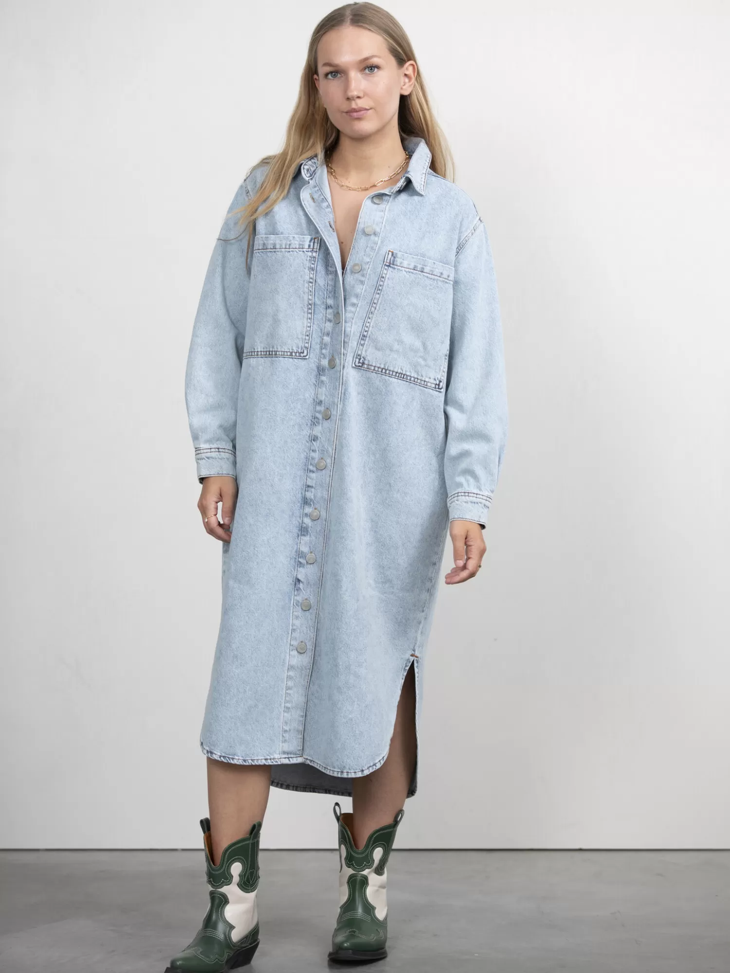 Outlet Les Soeurs Lange Denim Jurk Mel Light Blue Denim